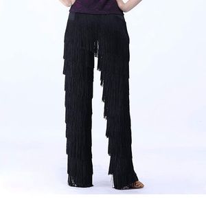 JEZISYMA Women's Tassels Fringe Black Pants size M